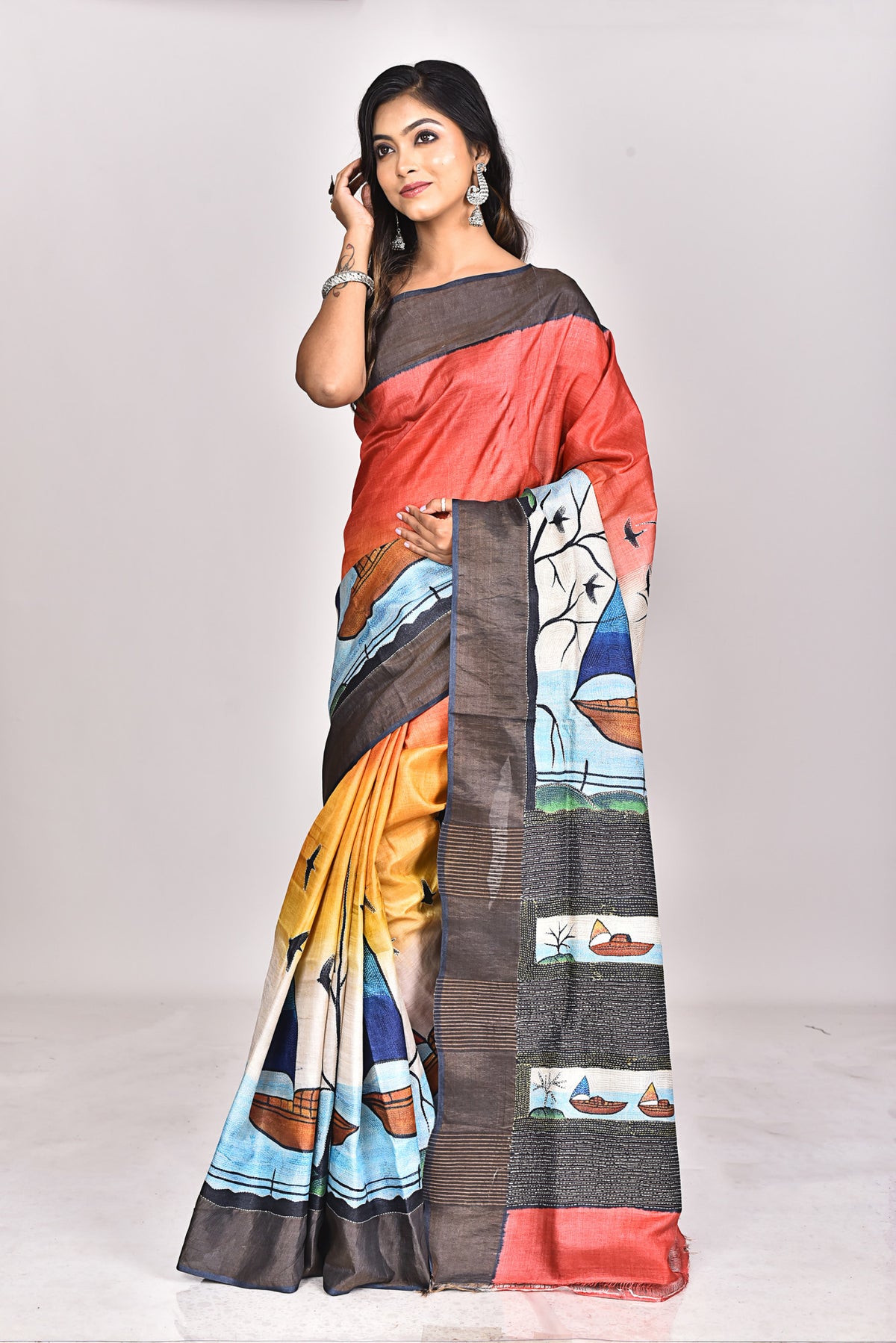 GACHI HANDPRINT KANTHA SAREE