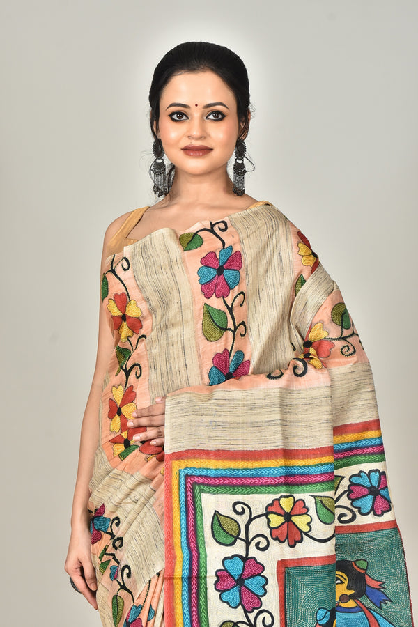 GACHI SILK TUSSAR KANTHA SAREE