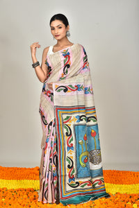 GACHI TUSSAR HANDPRINT JARI SAREE