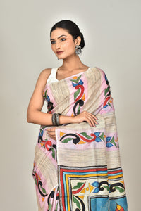 GACHI TUSSAR HANDPRINT JARI SAREE