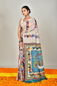 GACHI TUSSAR HANDPRINT JARI SAREE