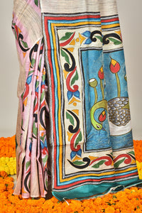 GACHI TUSSAR HANDPRINT JARI SAREE