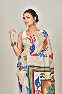 GACHI TUSSAR HANDPRINT JARI SAREE