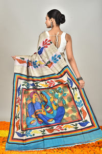 GACHI TUSSAR HANDPRINT JARI SAREE