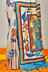 GACHI TUSSAR HANDPRINT JARI SAREE