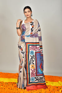 GACHI TUSSAR HANDPRINT JARI SAREE