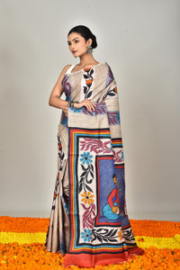 GACHI TUSSAR HANDPRINT JARI SAREE
