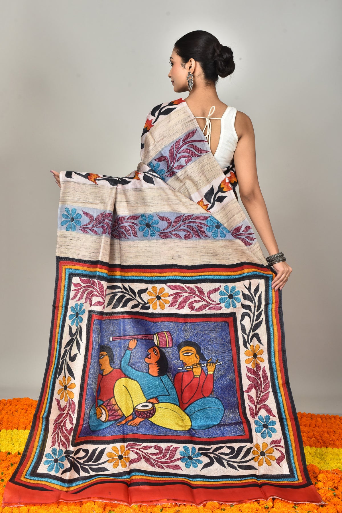 GACHI TUSSAR HANDPRINT JARI SAREE