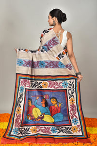 GACHI TUSSAR HANDPRINT JARI SAREE