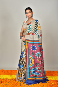 GACHI TUSSAR HANDPRINT JARI SAREE