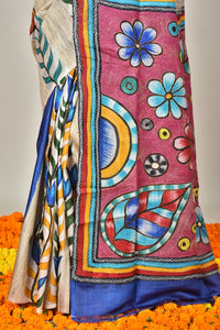 GACHI TUSSAR HANDPRINT JARI SAREE