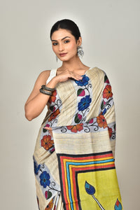 GACHI TUSSAR HANDPRINT JARI SAREE