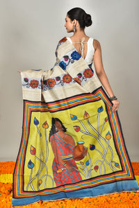 GACHI TUSSAR HANDPRINT JARI SAREE