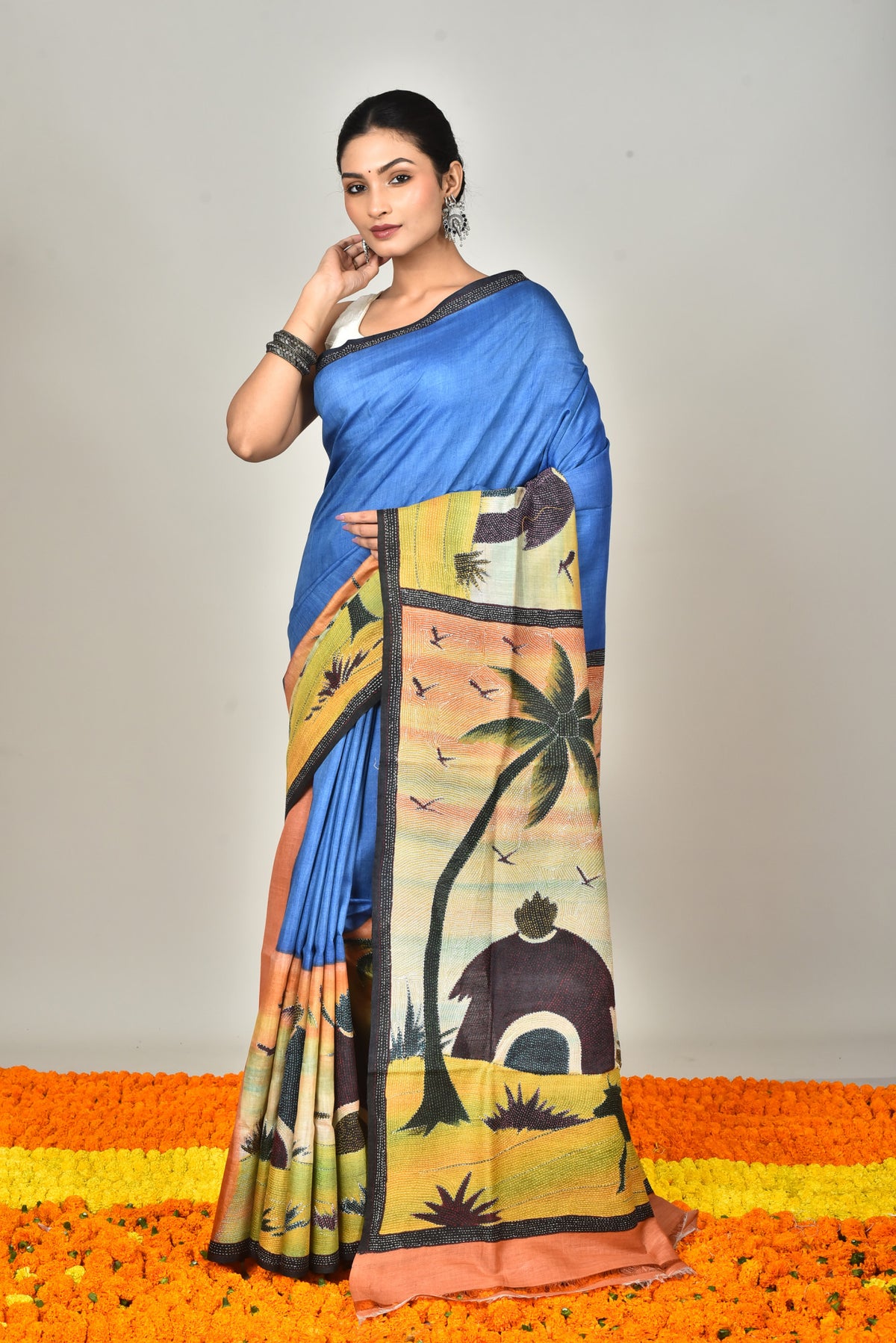 TUSSAR SILK HANDPRINT SAREE