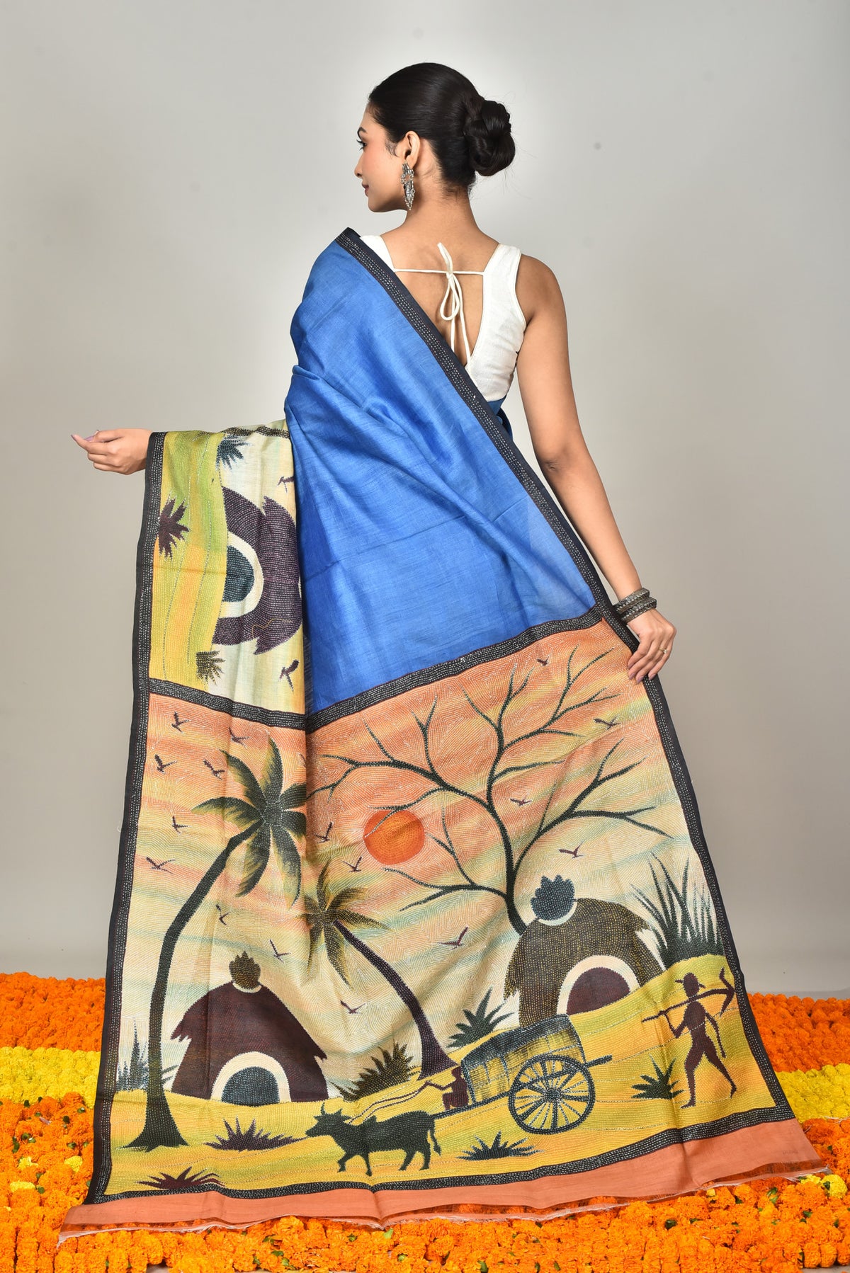 TUSSAR SILK HANDPRINT SAREE