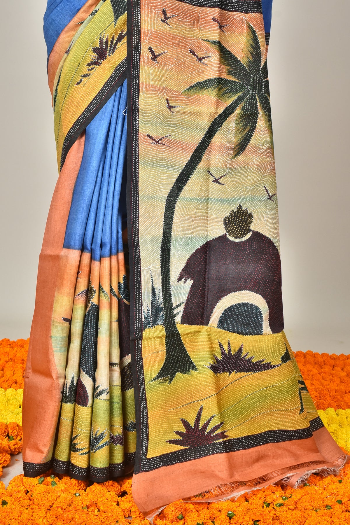 TUSSAR SILK HANDPRINT SAREE
