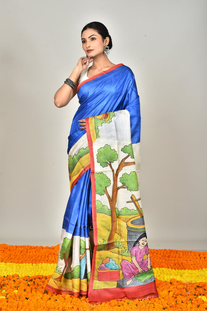 TUSSAR SILK HANDPRINT SAREE