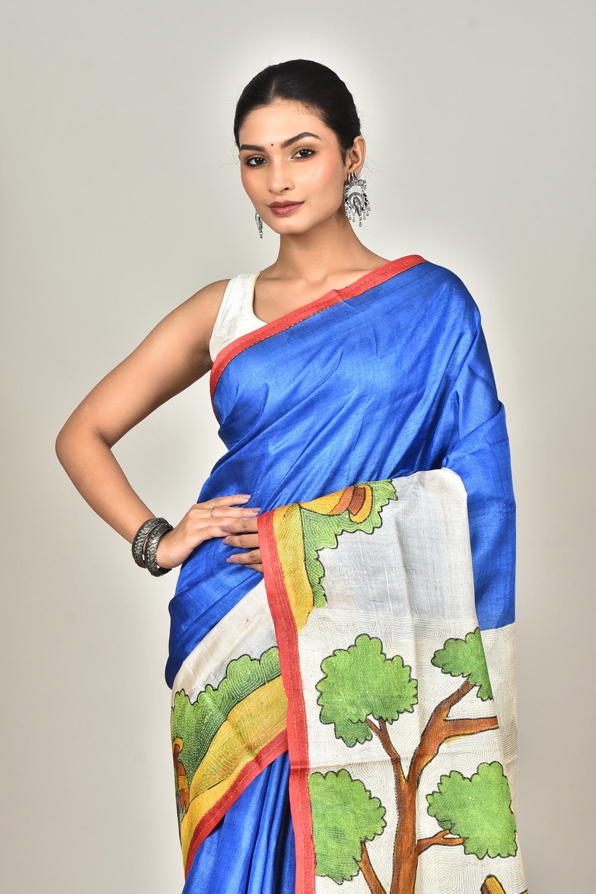 TUSSAR SILK HANDPRINT SAREE