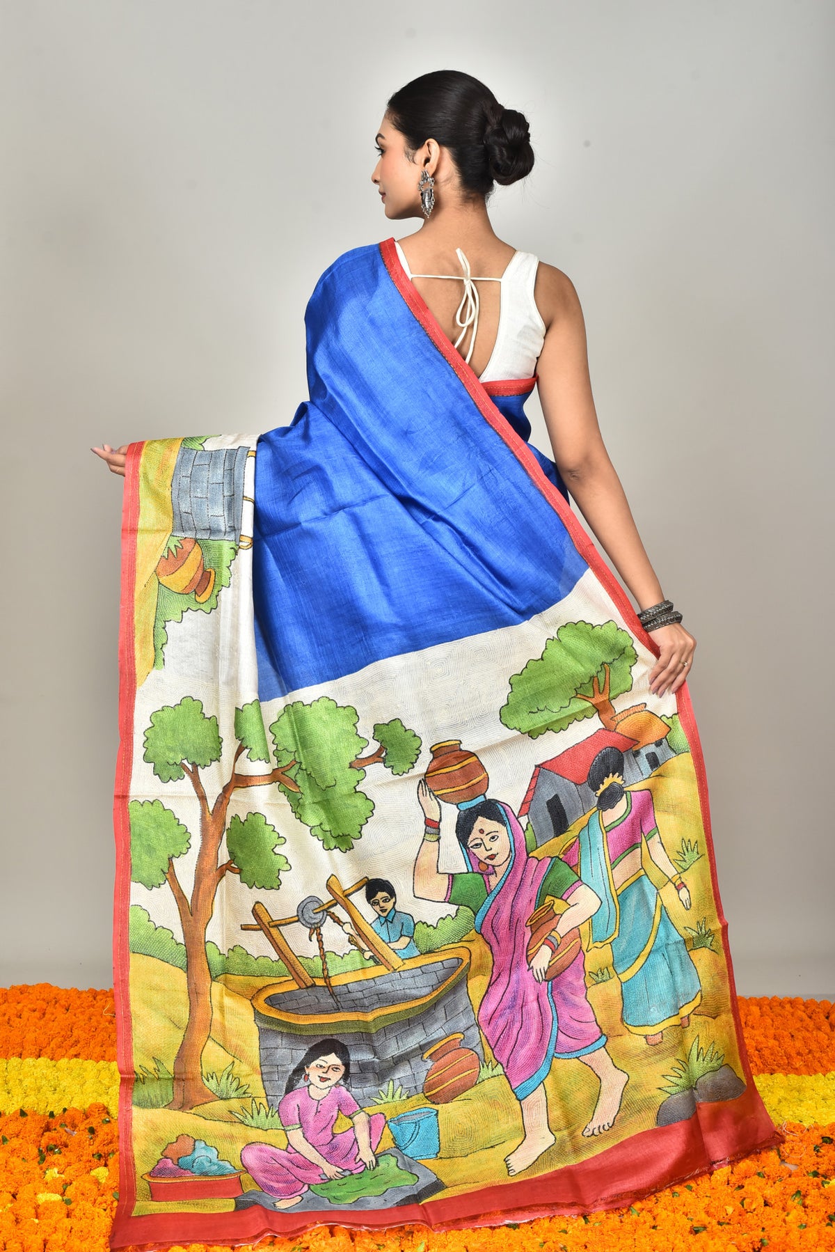 TUSSAR SILK HANDPRINT SAREE
