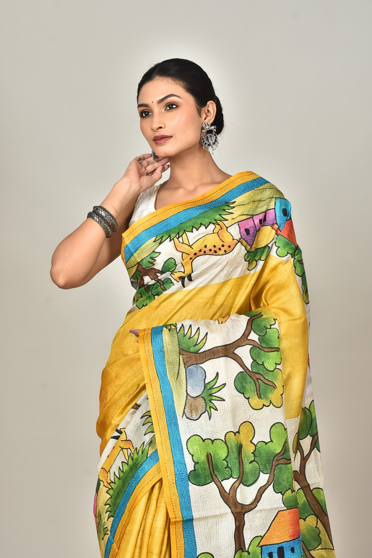 TUSSAR SILK HANDPRINT SAREE