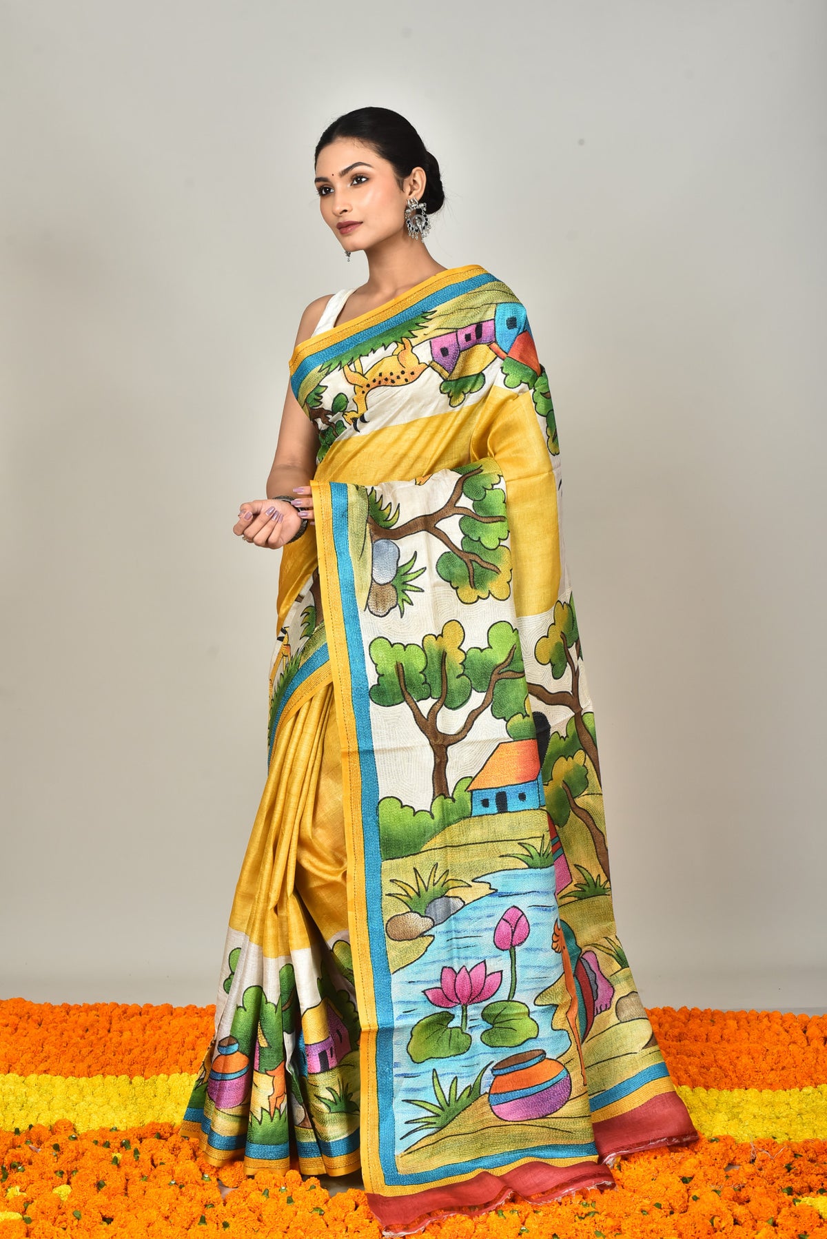 TUSSAR SILK HANDPRINT SAREE