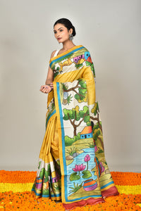 TUSSAR SILK HANDPRINT SAREE