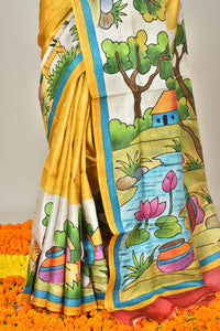 TUSSAR SILK HANDPRINT SAREE