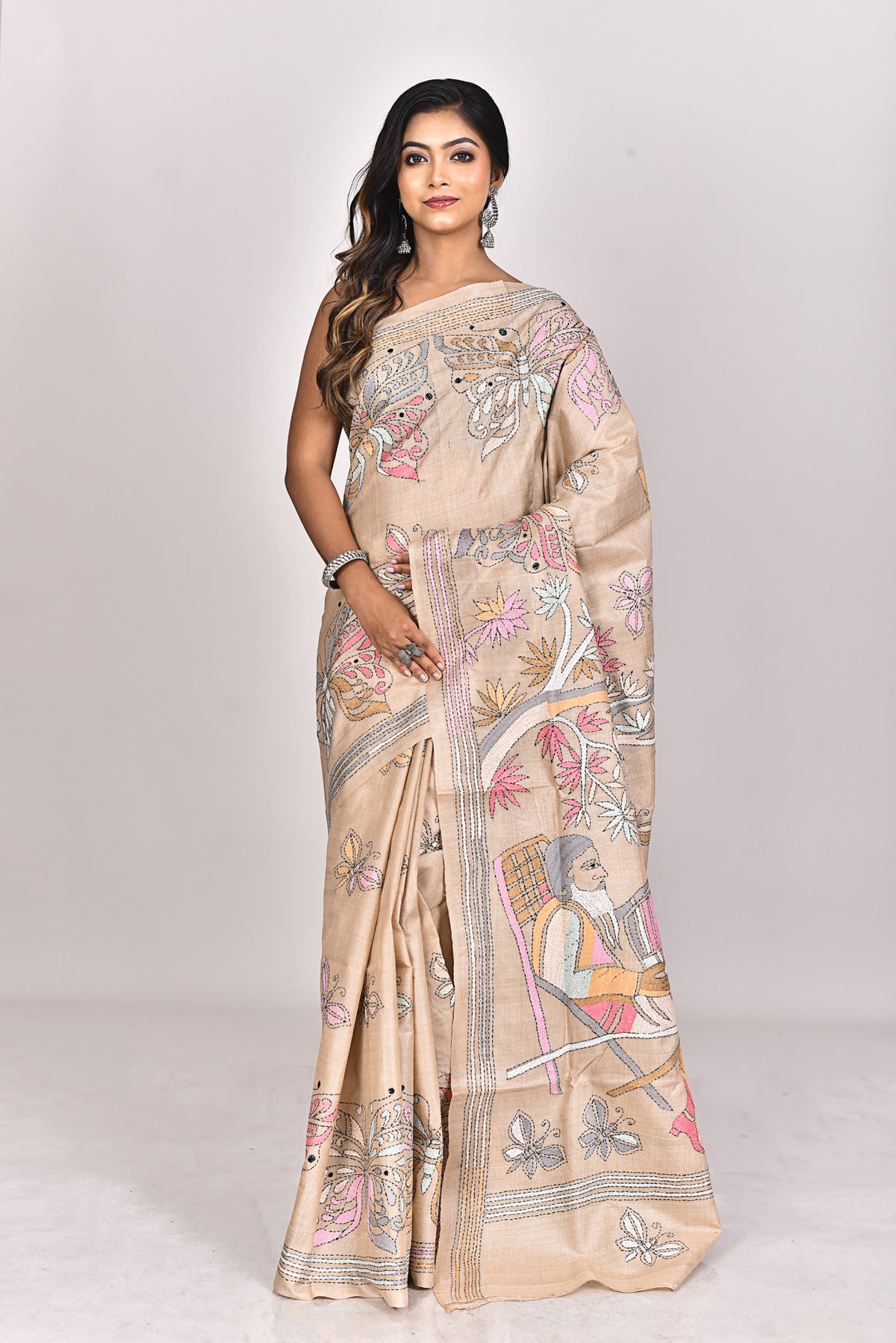 GACHI TUSSAR SILK KANTHA SAREE