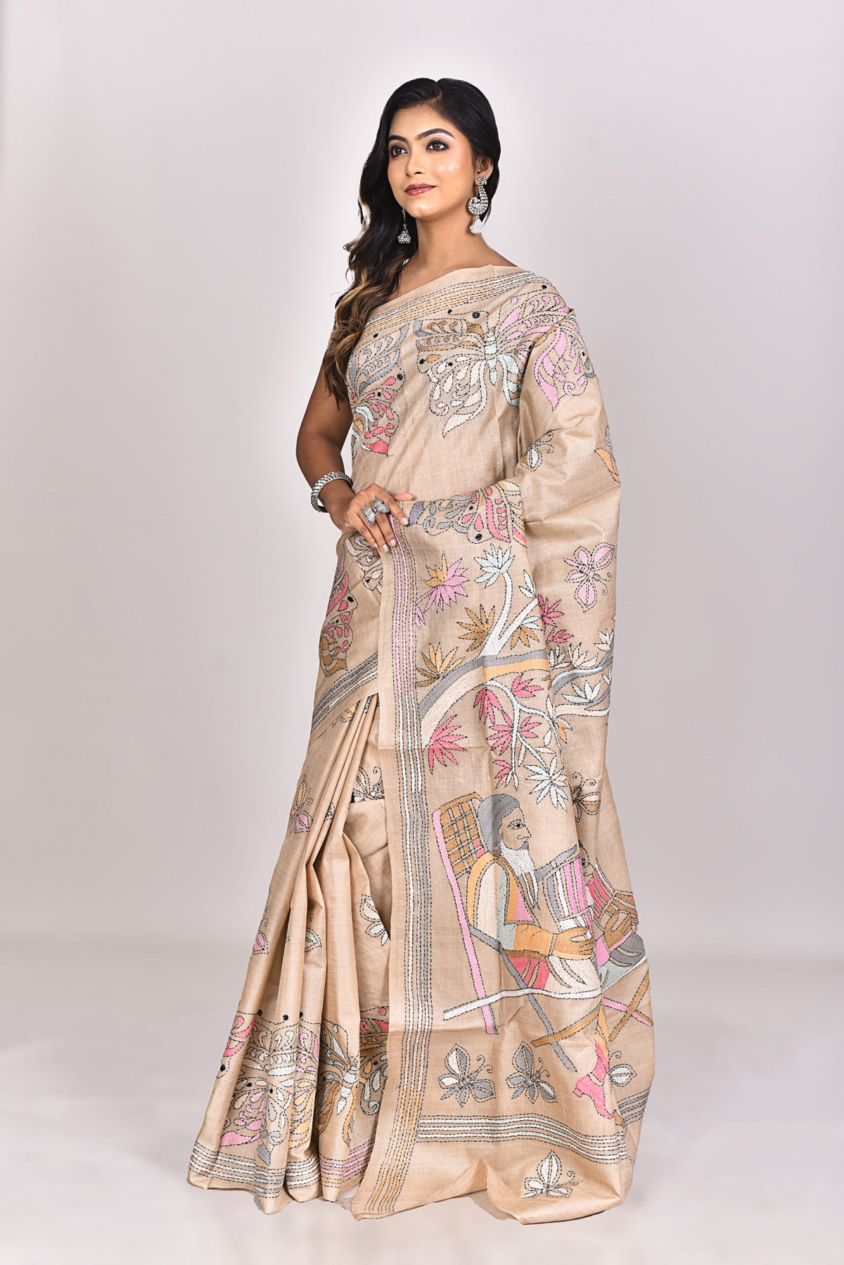 GACHI TUSSAR SILK KANTHA SAREE