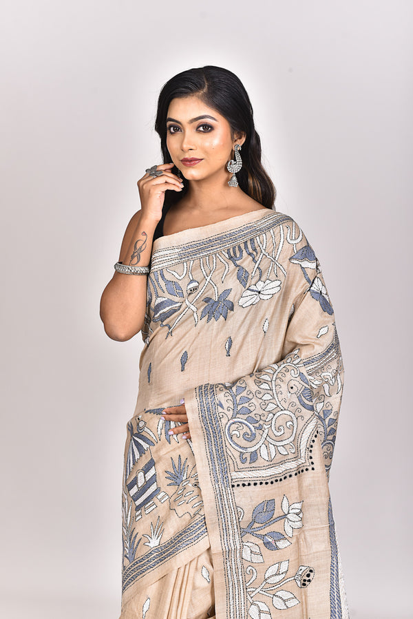 GACHI TUSSAR SILK KANTHA SAREE