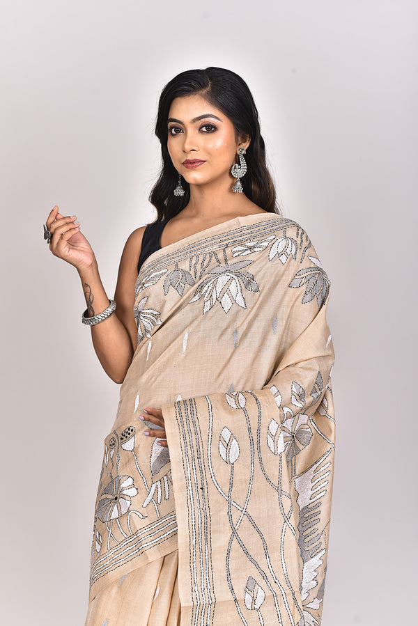 GACHI TUSSAR SILK KANTHA SAREE