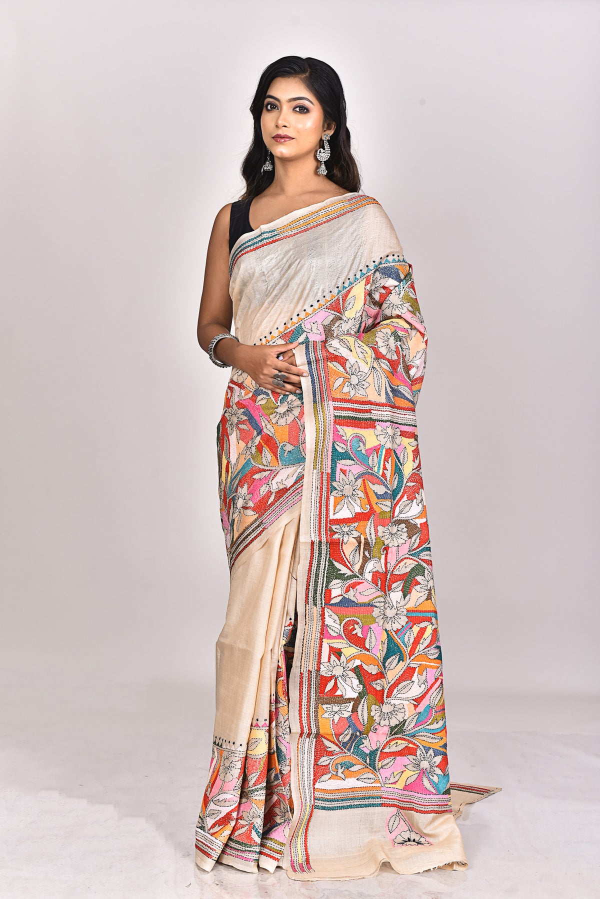 GACHI TUSSAR SILK KANTHA SAREE