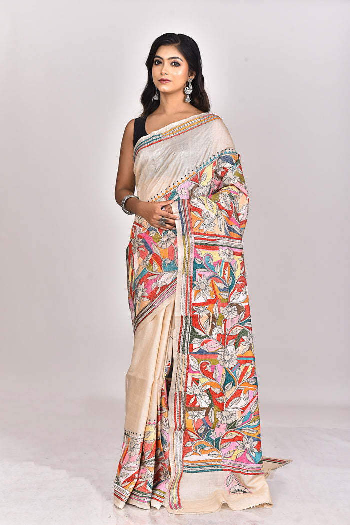 GACHI TUSSAR SILK KANTHA SAREE