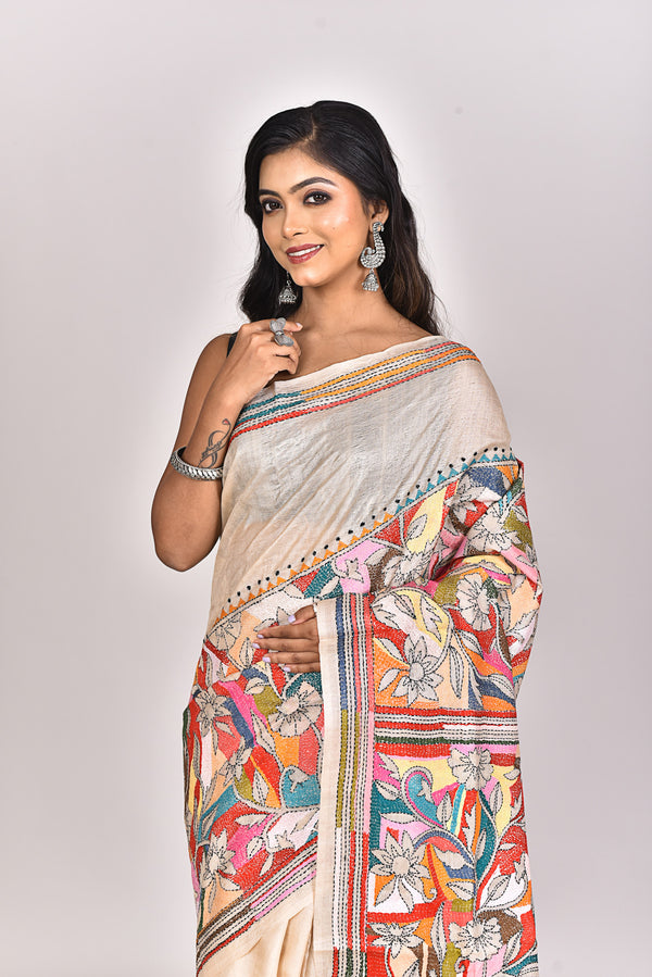 GACHI TUSSAR SILK KANTHA SAREE