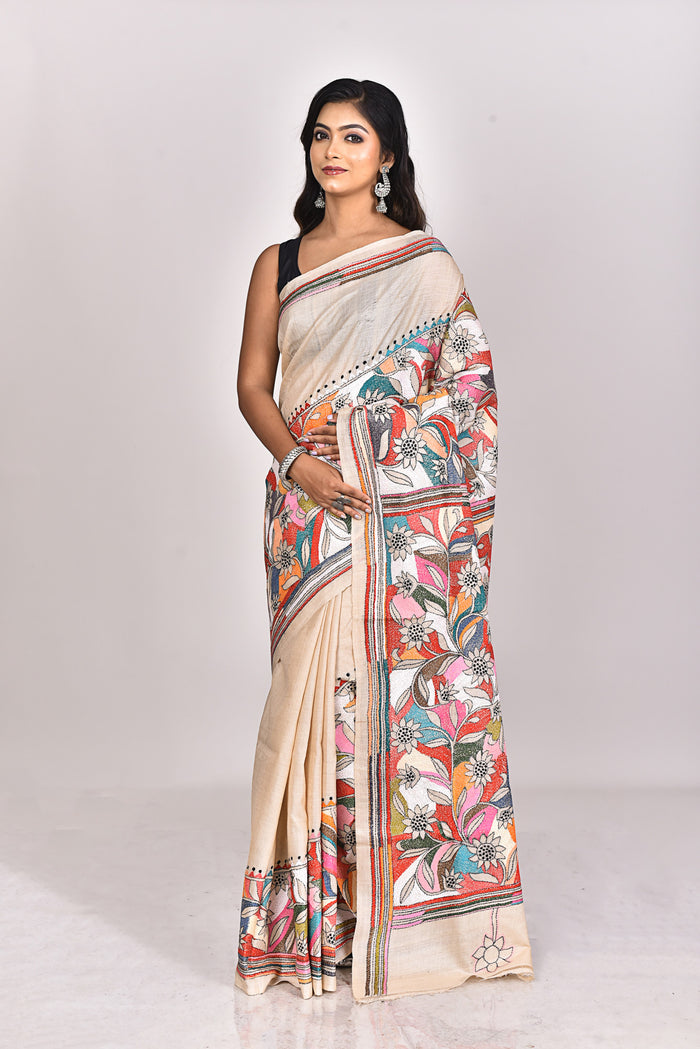 GACHI TUSSAR SILK KANTHA SAREE