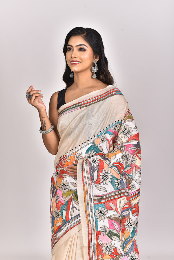 GACHI TUSSAR SILK KANTHA SAREE