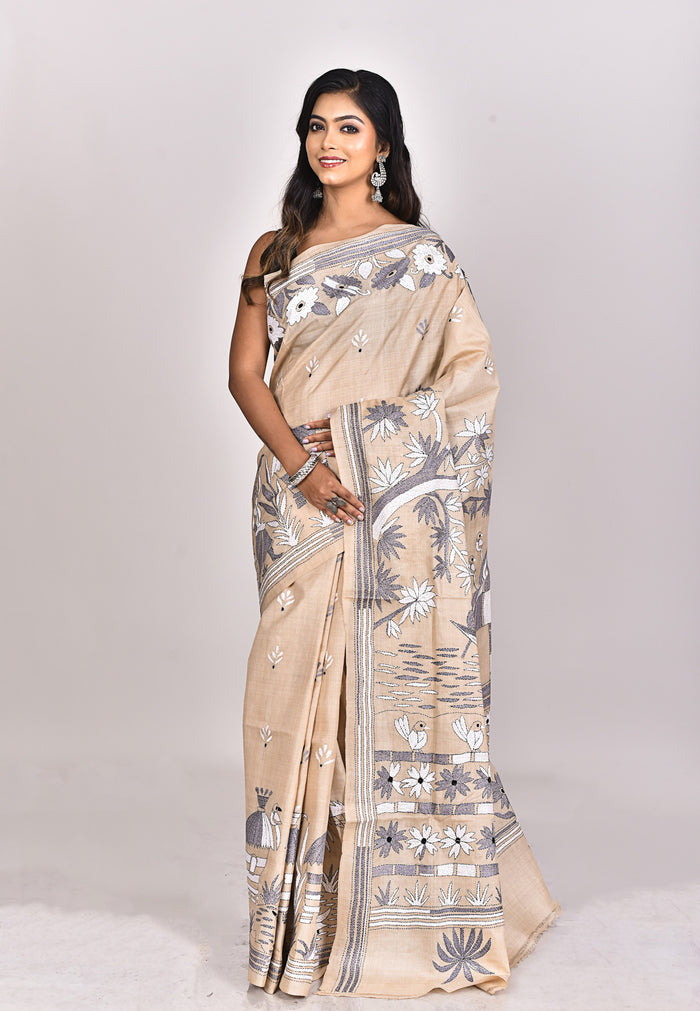 GACHI TUSSAR SILK KANTHA SAREE