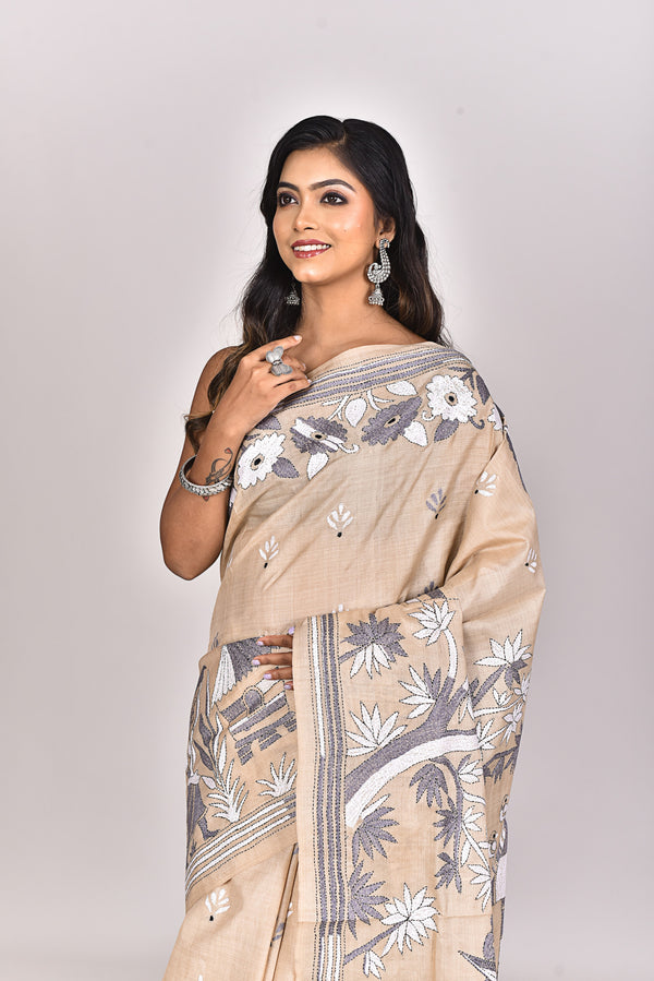 GACHI TUSSAR SILK KANTHA SAREE