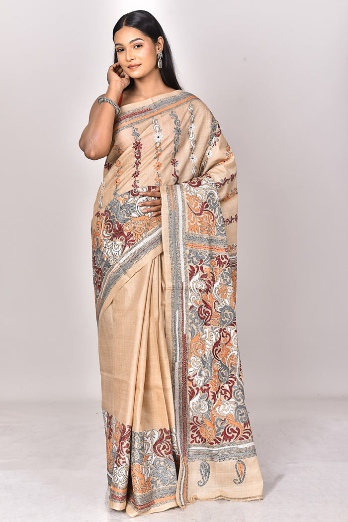 GACHI TUSSAR SILK KANTHA SAREE