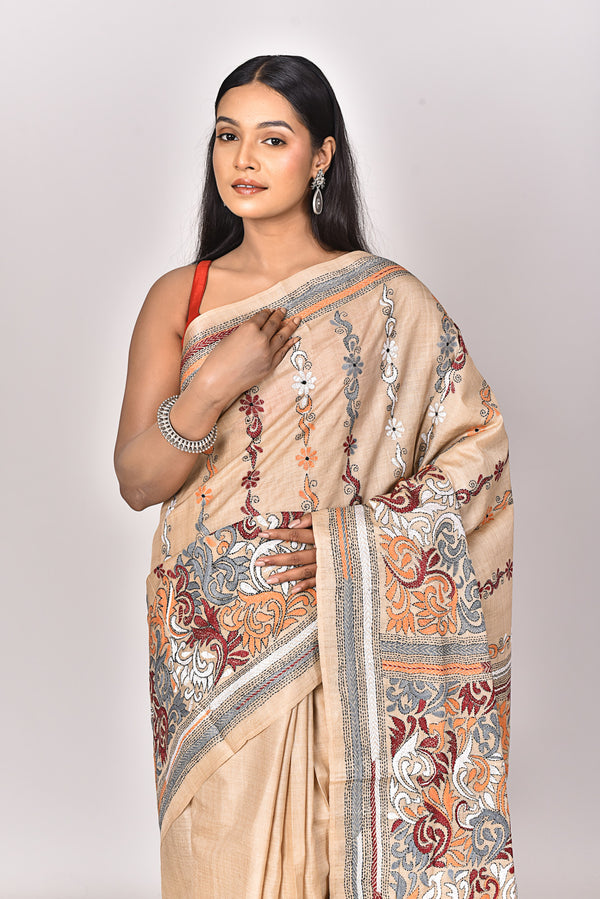 GACHI TUSSAR SILK KANTHA SAREE