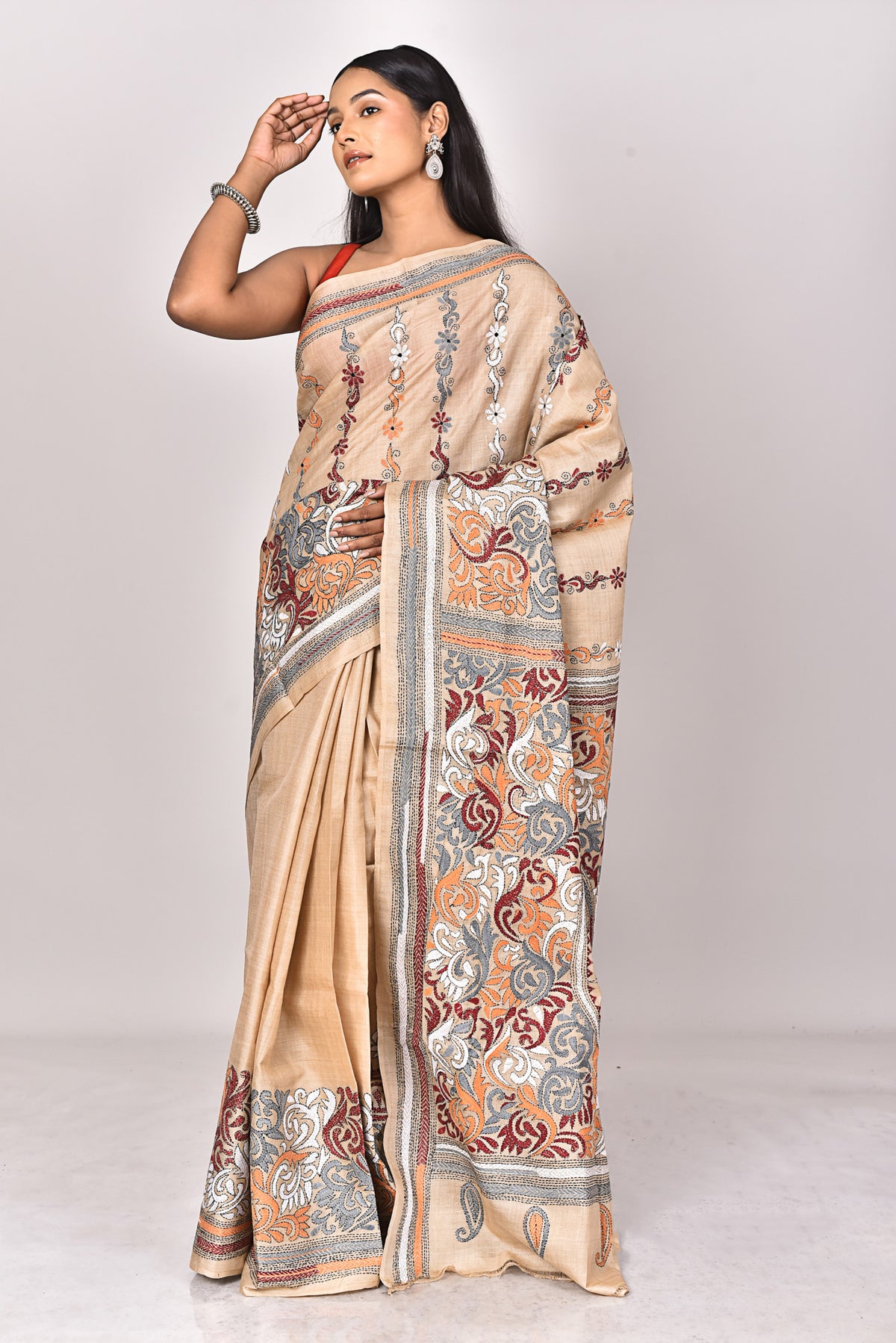 GACHI TUSSAR SILK KANTHA SAREE