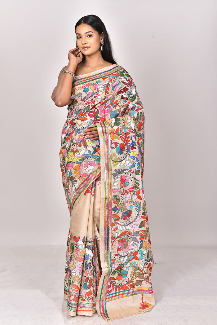 GACHI TUSSAR SILK KANTHA SAREE