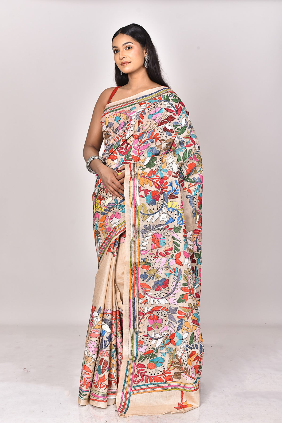 GACHI TUSSAR SILK KANTHA SAREE