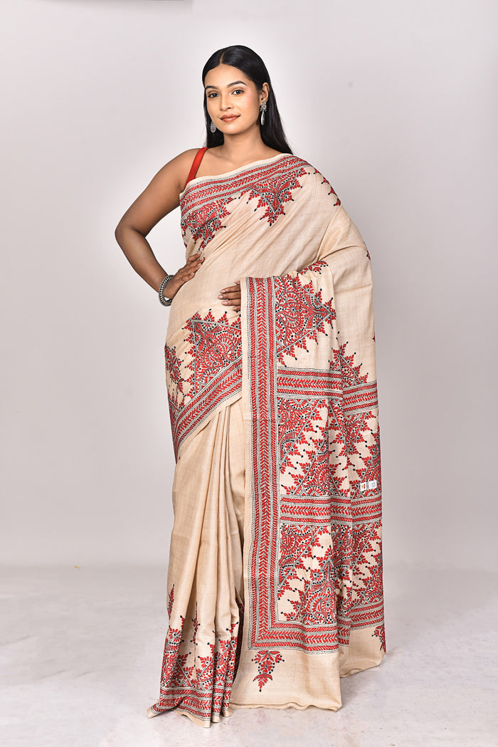 GACHI TUSSAR SILK KANTHA SAREE