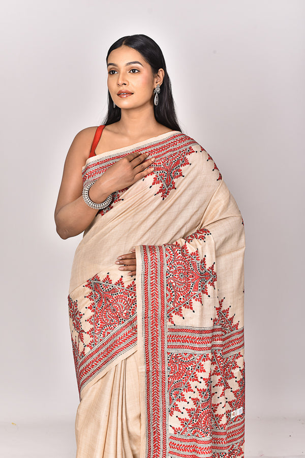 GACHI TUSSAR SILK KANTHA SAREE