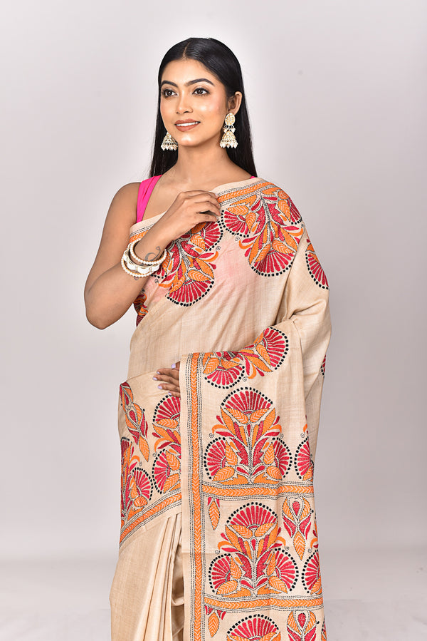 GACHI TUSSAR SILK KANTHA SAREE