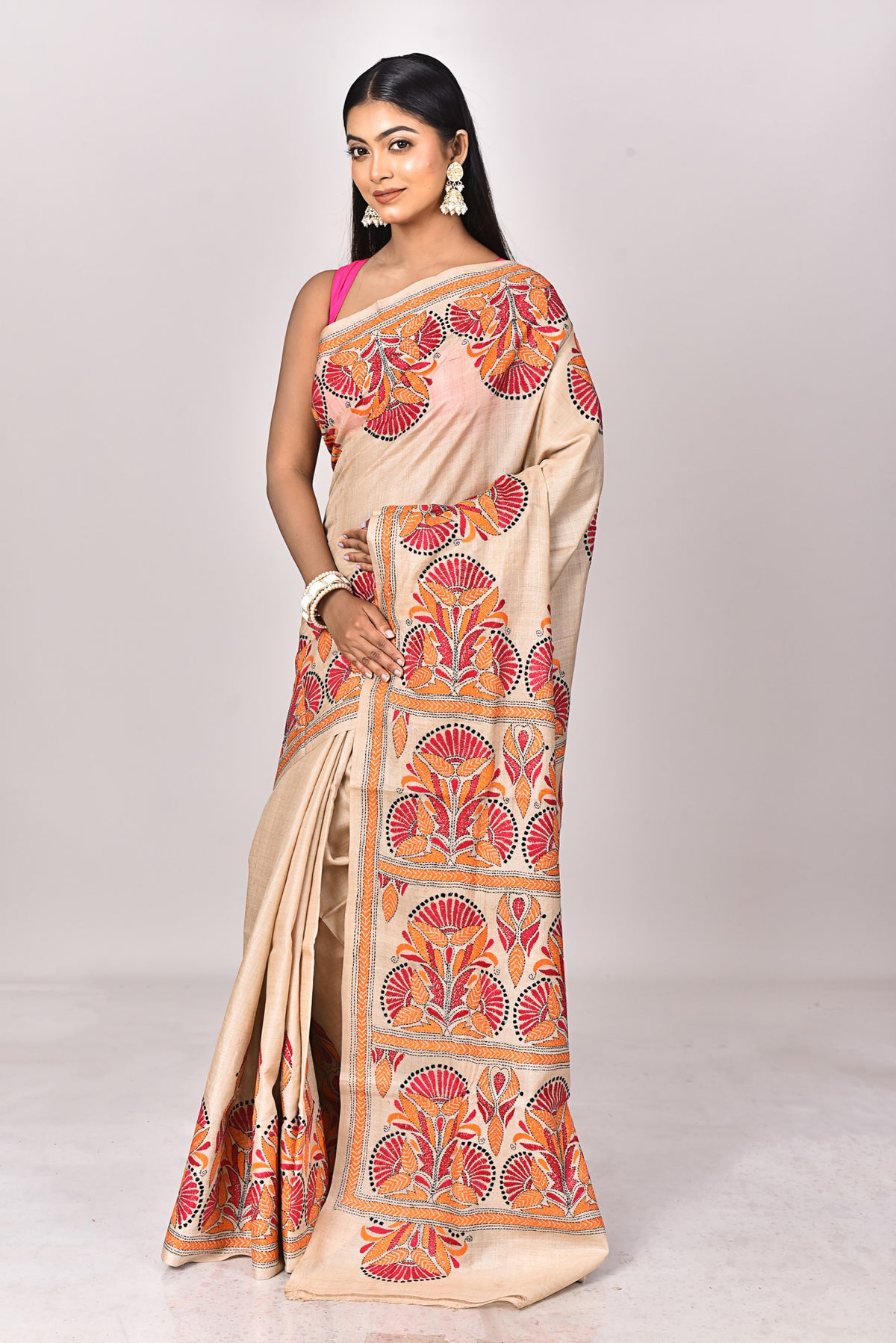 GACHI TUSSAR SILK KANTHA SAREE