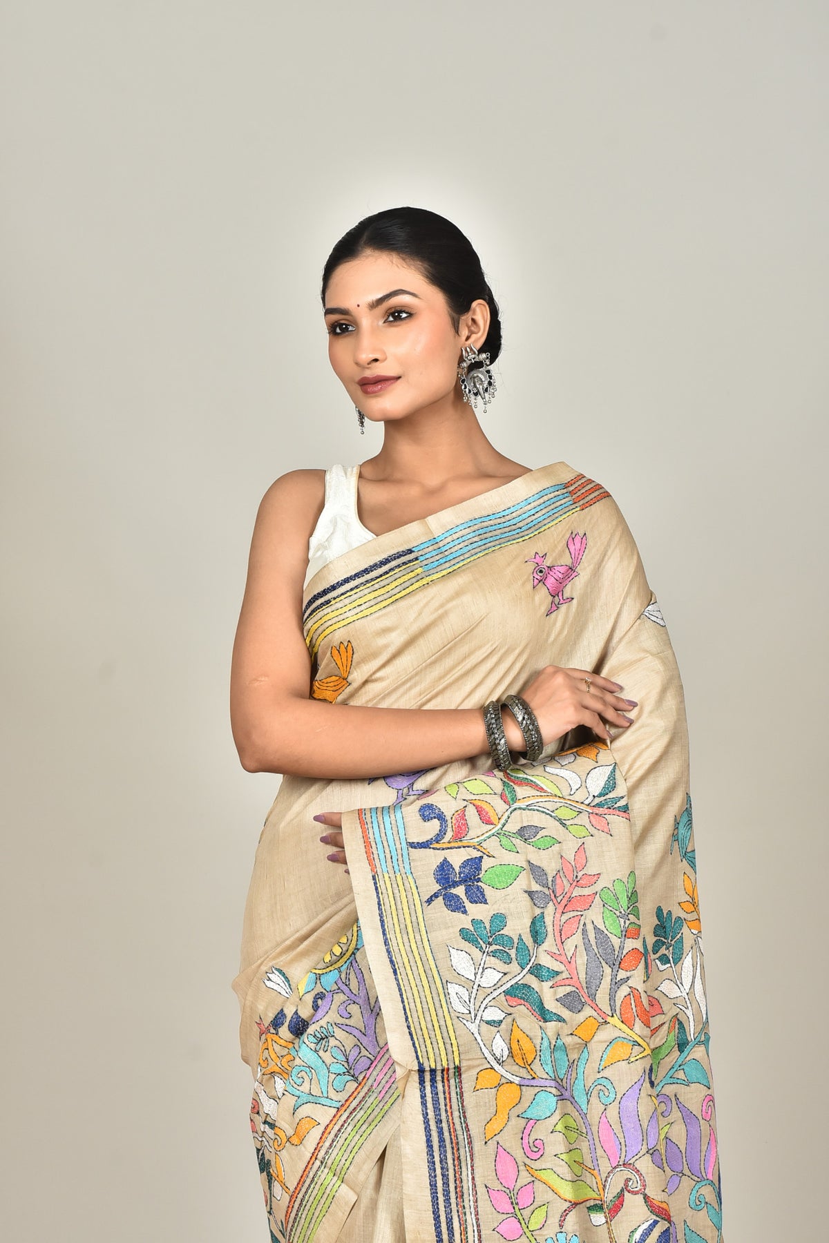 GACHI TUSSAR SILK KANTHA SAREE