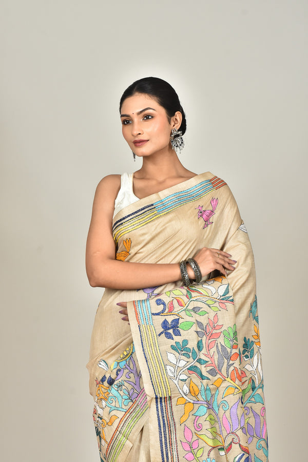 GACHI TUSSAR SILK KANTHA SAREE