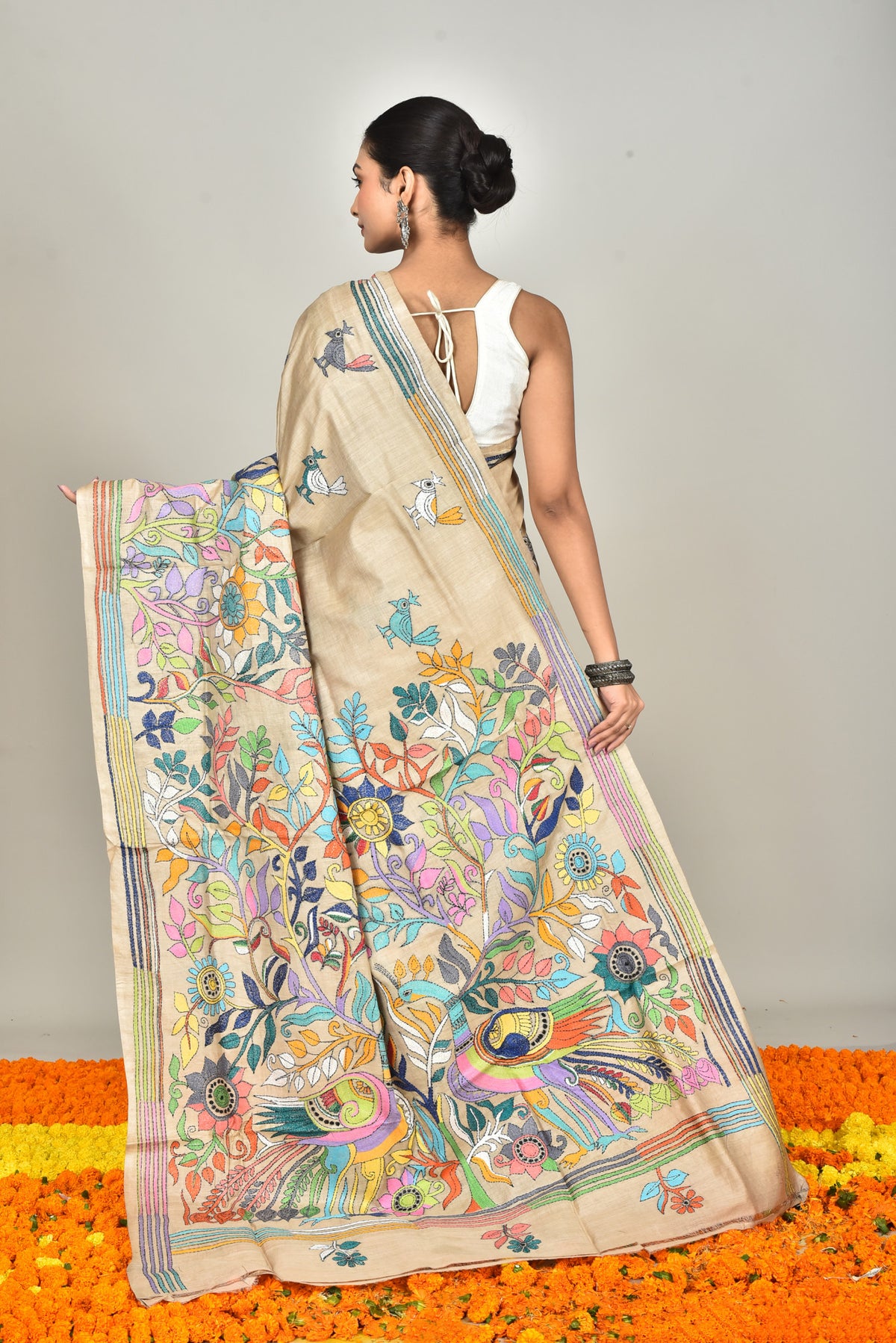 GACHI TUSSAR SILK KANTHA SAREE